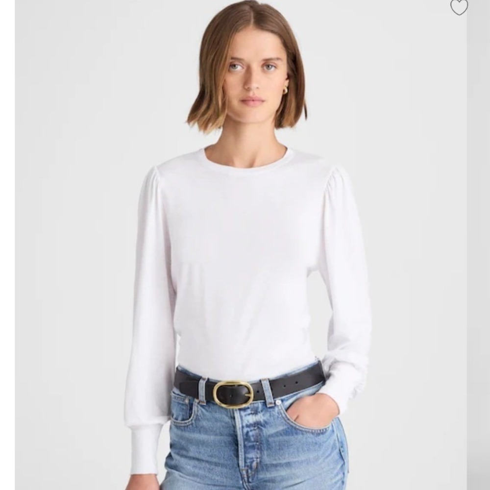 Madewell White Puff Sleeve Smocked Cuff Long Sleeve Tee NW942 XXS New